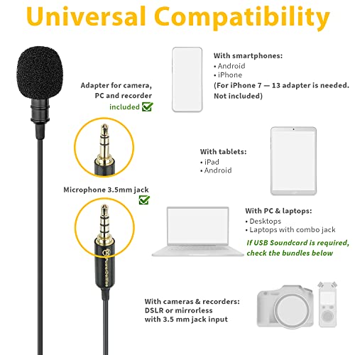 Micrófono Omnidireccional de Solapa Lavalier Profesional PowerDeWise