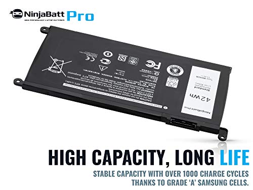 NinjaBatt Battery for Dell WDX0R P69G Inspiron 13 15 5000 7000 5570 5567 7579 5578 5568 7569 5579 5565 7573 13 7378 5378 7368 5379 5368 7375 17 5767 Y3F7Y - [42Wh/11.4v]