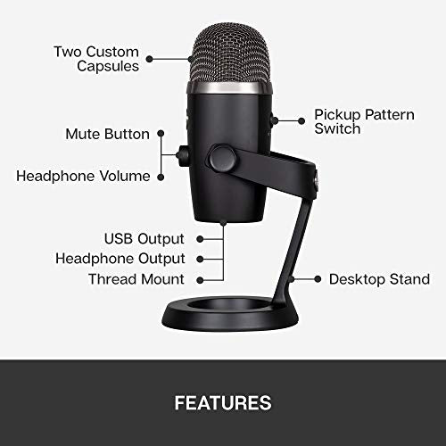 Blue Yeti Nano Premium Condenser USB Microphone with Multiple Pickup Patterns & No-Latency Monitoring for Recording and Streaming on PC & Mac - Blackout