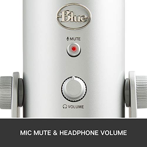 Blue Yeti USB Mic for Recording & Streaming on PC and Mac, 3 Condenser Capsules, 4 Pickup Patterns, Headphone Output and Volume Control, Mic Gain Control, Adjustable Stand, Plug & Play - Silver