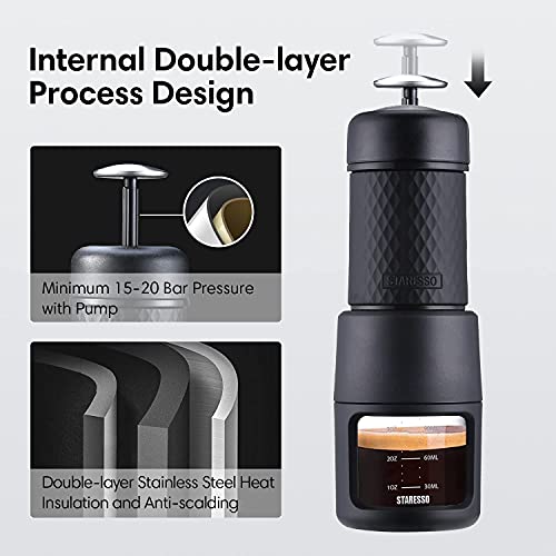 STARESSO Portable Espresso Machine - Manual Espresso with Rich & Thick Crema, Mini Coffee Maker Using Ground Coffee & Nespresso Pods, Handy Espresso Maker for Travel Camping Office Home Use