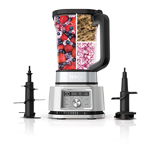 Ninja Foodi SS201 - Licuadora de potencia y procesador de alimentos 3 en 1, mezclador de masa y procesador de alimentos 1400WP smartTORQUE 6 preajustes Auto-iQ