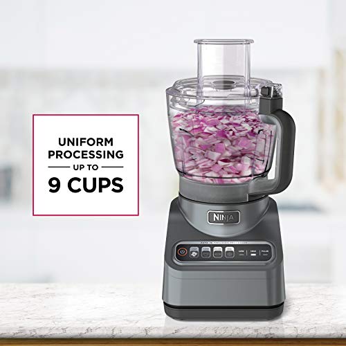 Ninja BN601 Procesador de alimentos Professional, 1000 vatios máximos, 4 funciones para cortar, rebanar, purés y masa con 72 oz. Cuenco procesador, 3 cuchillas, conducto de alimentos y empujador,
