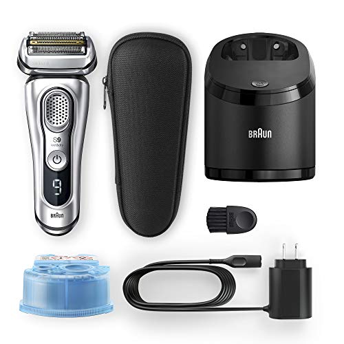 Braun Electric Razor for Men With Precision Beard Trimmer, Rechargeable, Wet & Dry Foil Shaver, Clean & Charge Station & Travel Case, Silver, 3 Piece Set