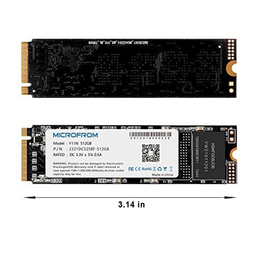 MICROFROM SSD Disco Sólido NVME PCIe SSD de 512GB F11N M.2 SSD NVME PCIe Gen3X4, M.2 NVMe 1.3, SSD M.2 TCL NAND flash hasta lectura/escritura 1,600/1,400 MB/s para PC Gaming Laptop