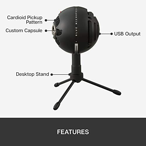 Blue Snowball iCE Plug 'n Play USB Microphone for Recording, Streaming, Podcasting, Gaming on PC and Mac, with Cardioid Condenser Capsule, Adjustable Desktop Stand and USB Cable - Black