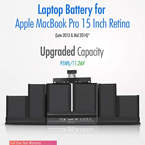 NinjaBatt Battery A1494 for Apple MacBook Pro Retina 15" [Mid & Late 2013 2014 Years] A1398 ME293 ME294 - Long Lasting [11.26V/95Wh]