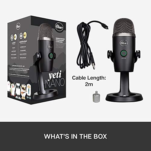 Blue Yeti Nano Premium Condenser USB Microphone with Multiple Pickup Patterns & No-Latency Monitoring for Recording and Streaming on PC & Mac - Blackout