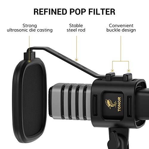 USB Microphone, TONOR Cardioid Condenser Computer PC Mic with Tripod Stand, Pop Filter, Shock Mount for Gaming, Streaming, Podcasting, YouTube, Voice Over, Twitch, Compatible with Laptop Desktop, TC30