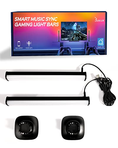 Smart LED Light Bar, Juylux RGBICWW Gaming Lights Ambient Lighting, Bluetooth TV Backlights LED Play Light Bars with Music Sync, Rainbow Flow Effect, USB Ambiance Light for PC, TV, Room Decor(2Pcs)