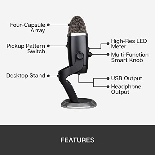 Blue Yeti X USB Microphone for PC & Mac, Gaming, Podcast, Streaming and Recording Microphone, Condenser Mic with High-Res Metering LED Lighting & Blue VO!CE Effects