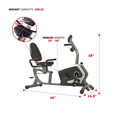 Bicicleta Fija Sunny Health & Fitness reclinable y magnética con monitor de frecuencia
