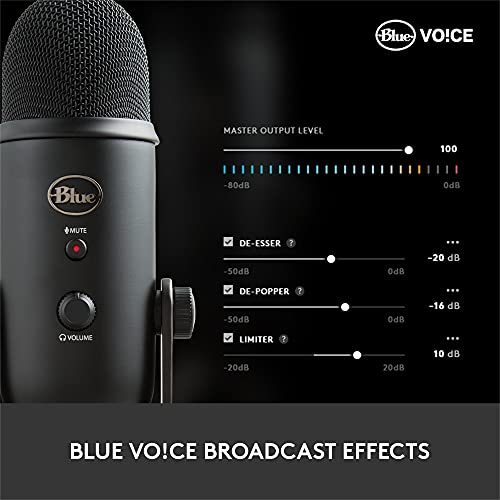 Blue Yeti USB Mic for Recording and Streaming on PC and Mac, Blue VO!CE Effects, 4 Pickup Patterns, Headphone Output and Volume Control, Mic Gain Control, Adjustable Stand, Plug and Play – Blackout