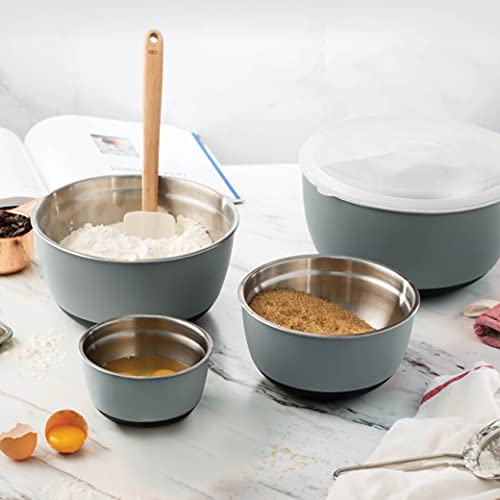 Double Wall Stainless Steel Mixing Bowls with Airtight Lids (Set of 4) Nesting Bowls for Space Saving Storage - Non-Slip Bottoms for Stability - Mixing Bowl Set For Cooking, Baking & Food Storage.