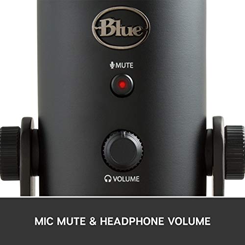 Blue Yeti USB Mic for Recording and Streaming on PC and Mac, Blue VO!CE Effects, 4 Pickup Patterns, Headphone Output and Volume Control, Mic Gain Control, Adjustable Stand, Plug and Play – Blackout