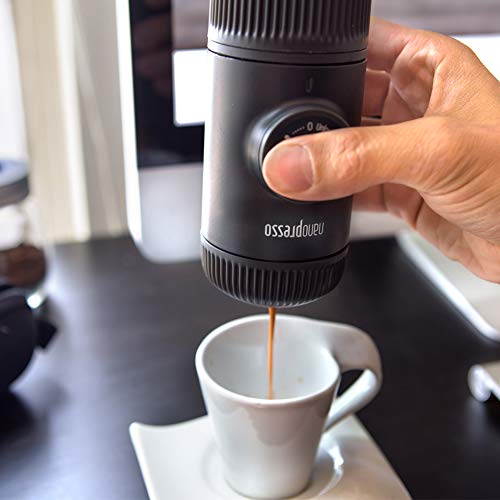 WACACO Nanopresso Portable Espresso Maker, Upgrade Version of Minipresso, 18 Bar Pressure Hand Coffee Maker, Travel Gadgets, Manually Operated, Compatible with Ground Coffee, Perfect for Camping