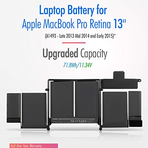 NinjaBatt Battery A1502 A1582 for Apple MacBook Pro Retina 13” A1493 [Early 2015 Mid 2014 Late 2013] - Long Lasting [71.8Wh/11.43V]