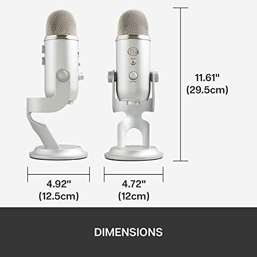 Blue Yeti USB Mic for Recording & Streaming on PC and Mac, 3 Condenser Capsules, 4 Pickup Patterns, Headphone Output and Volume Control, Mic Gain Control, Adjustable Stand, Plug & Play - Silver