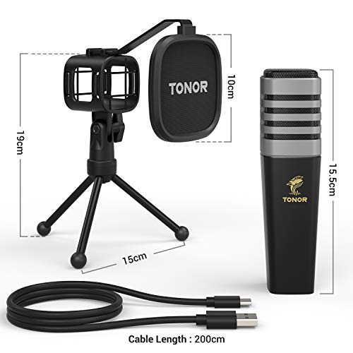 USB Microphone, TONOR Cardioid Condenser Computer PC Mic with Tripod Stand, Pop Filter, Shock Mount for Gaming, Streaming, Podcasting, YouTube, Voice Over, Twitch, Compatible with Laptop Desktop, TC30