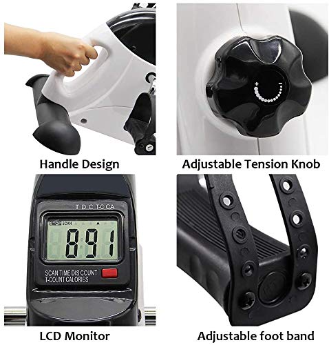 Hausse Portable Exercise Pedal Bike for Legs and Arms, Mini Exercise Peddler with LCD Display, White