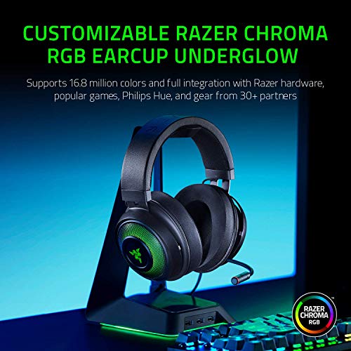Razer Kraken Ultimate RGB USB Gaming Headset: THX 7.1 Spatial Surround Sound - Chroma RGB Lighting - Retractable Active Noise Cancelling Mic - Aluminum & Steel Frame - for PC - Classic Black