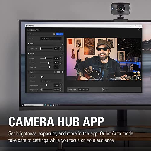 Elgato Facecam - 1080p60 Full HD Webcam for Video Conferencing, Gaming, Streaming, Sony Sensor, Fixed-Focus Glass Lens, Optimized for Indoor Lighting, Onboard Memory, Works with Zoom, Teams, PC/Mac