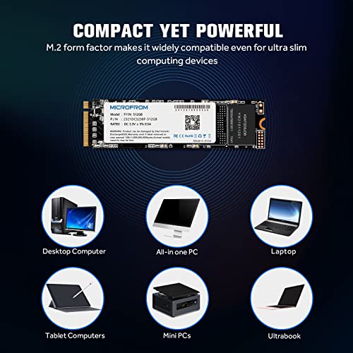MICROFROM SSD Disco Sólido NVME PCIe SSD de 512GB F11N M.2 SSD NVME PCIe Gen3X4, M.2 NVMe 1.3, SSD M.2 TCL NAND flash hasta lectura/escritura 1,600/1,400 MB/s para PC Gaming Laptop