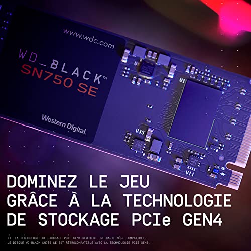 WD_Black 500GB SN750 SE NVMe - Disco Sólido SSD Gamer, Gen4 PCIe, M.2 2280, hasta 3,600 MB/s, WDS500G1B0E