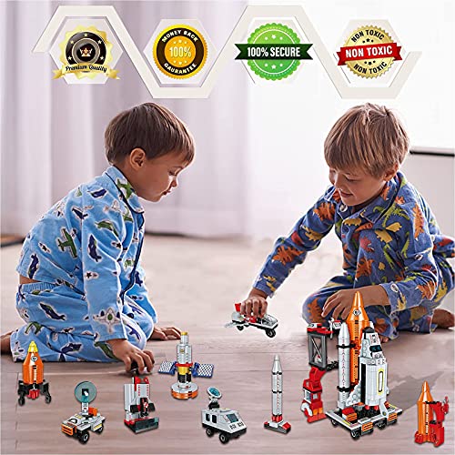Space Exploration Shuttle Toys for 6 7 8 9 10 11 12 Year Old Boys Kids 12-in-1 STEM Aerospace Building Kit Toy with Heavy Transport Rocket and Launcher Best Gifts for 6-12 Year Old Kids (566 Pieces)