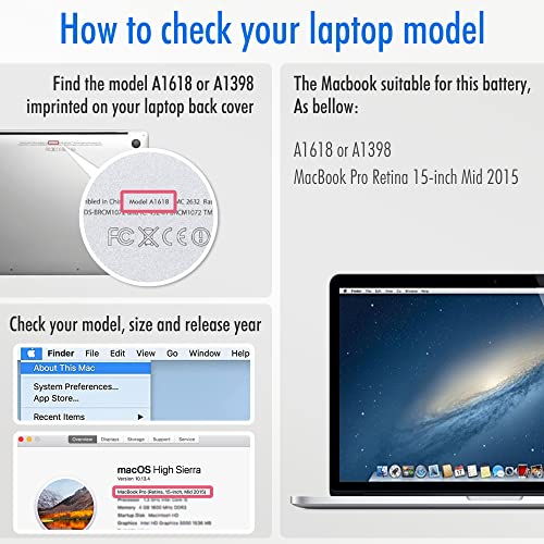 NinjaBatt Battery A1398 A1618 for Apple MacBook Pro Retina 15" [Mid 2015 Year ONLY]- Long Lasting [11.36V/99.5Wh]