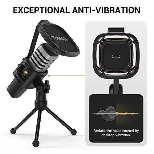 USB Microphone, TONOR Cardioid Condenser Computer PC Mic with Tripod Stand, Pop Filter, Shock Mount for Gaming, Streaming, Podcasting, YouTube, Voice Over, Twitch, Compatible with Laptop Desktop, TC30