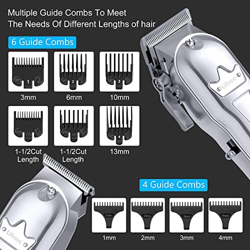 Ufree Hair Clippers for Men + T-Blade Trimmer Kit, Professional Hair Cutting Kit Beard Trimmer Barbers Clippers for Men Women Kids Clipper Set Cordless & LED Display (Silver)