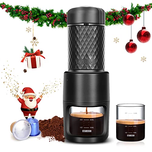 STARESSO Portable Espresso Machine - Manual Espresso with Rich & Thick Crema, Mini Coffee Maker Using Ground Coffee & Nespresso Pods, Handy Espresso Maker for Travel Camping Office Home Use