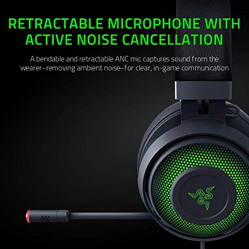 Razer Kraken Ultimate RGB USB Gaming Headset: THX 7.1 Spatial Surround Sound - Chroma RGB Lighting - Retractable Active Noise Cancelling Mic - Aluminum & Steel Frame - for PC - Classic Black