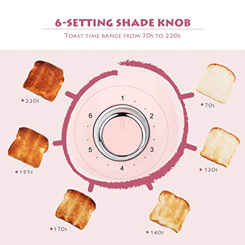 REDMOND - Tostadora de 2 rebanadas de acero inoxidable retro para bagel, cancelación, función de descongelación y 6 ajustes de sombra de pan, ranura extra ancha y bandeja extraíble para migas, rosa, ST028