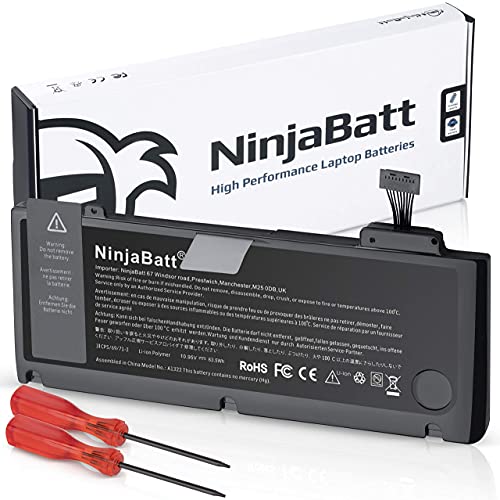 NinjaBatt Battery A1278 A1322 for Apple MacBook Pro 13" [Mid 2012 2010 2009 Early 2011 Late 2011] - Long Lasting [63.5Wh/10.95v]