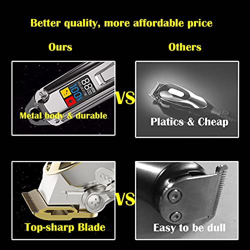 Ufree Hair Clippers for Men + T-Blade Trimmer Kit, Professional Hair Cutting Kit Beard Trimmer Barbers Clippers for Men Women Kids Clipper Set Cordless & LED Display (Silver)