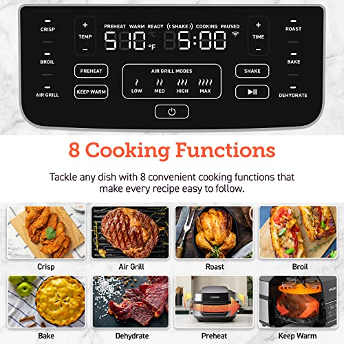 COSORI Indoor Grill & Smart XL Air Fryer Combo Aeroblaze, 8-in-1, 6QT, Grill, Broil, Roast, Bake, Crisp, Dehydrate, Preheat & Shake Remind & Keep Warm, Works with Alexa & Google Assistant, Black