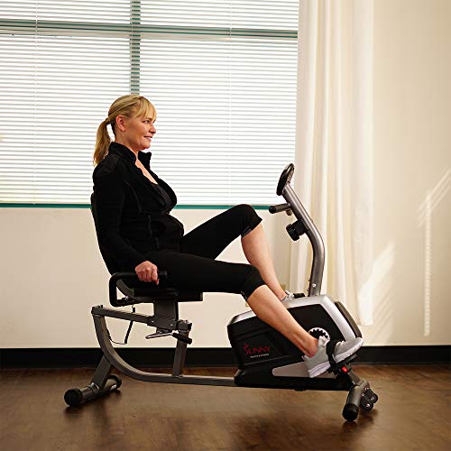 Bicicleta Fija Sunny Health & Fitness reclinable y magnética con monitor de frecuencia