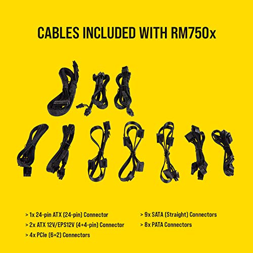 Corsair RMX Series, RM750x, 750 Watt, 80+ Gold Certified, Fully Modular Power Supply (Low Noise, Zero RPM Fan Mode, 105°C Capacitors, Fully Modular Cables, Compact Size) Black