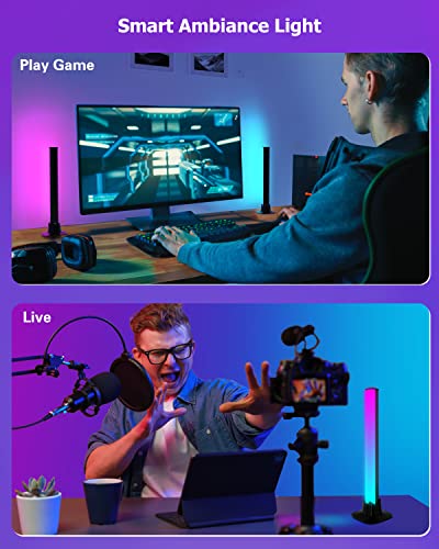 Smart LED Light Bar, Juylux RGBICWW Gaming Lights Ambient Lighting, Bluetooth TV Backlights LED Play Light Bars with Music Sync, Rainbow Flow Effect, USB Ambiance Light for PC, TV, Room Decor(2Pcs)