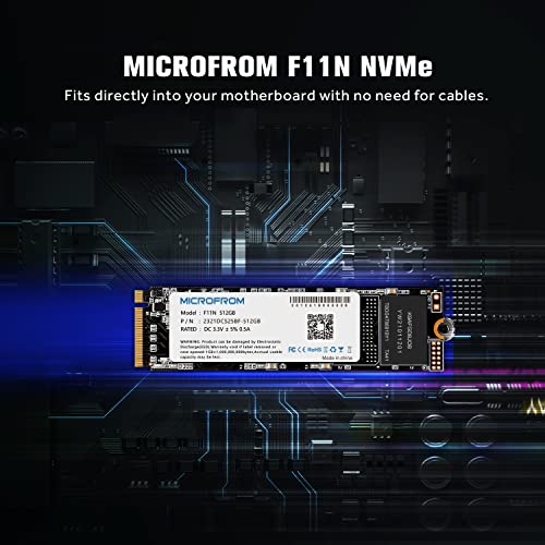 MICROFROM SSD Disco Sólido NVME PCIe SSD de 512GB F11N M.2 SSD NVME PCIe Gen3X4, M.2 NVMe 1.3, SSD M.2 TCL NAND flash hasta lectura/escritura 1,600/1,400 MB/s para PC Gaming Laptop