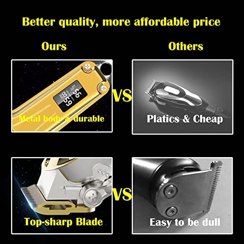 Ufree Hair Clippers for Men + T-Blade Trimmer Kit, Professional Hair Cutting Kit Beard Trimmer Barbers Clippers for Men Women Kids Clipper Set Cordless & LED Display (Gold)