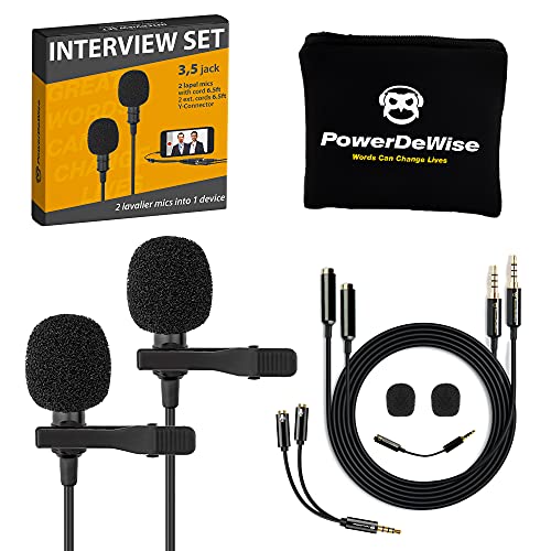 Juego de micrófonos de solapa Lavalier de grado profesional para doble entrevista PowerDeWise