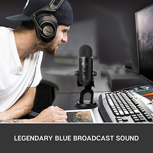 Blue Yeti USB Mic for Recording and Streaming on PC and Mac, Blue VO!CE Effects, 4 Pickup Patterns, Headphone Output and Volume Control, Mic Gain Control, Adjustable Stand, Plug and Play – Blackout