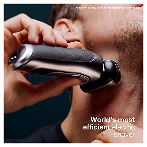 Braun Electric Razor for Men, Series 9 9390cc, Precision Beard Trimmer, Rechargeable, Cordless, Wet & Dry Foil Shaver, Clean & Charge Station & Leather Travel Case, Silver