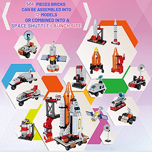Space Exploration Shuttle Toys for 6 7 8 9 10 11 12 Year Old Boys Kids 12-in-1 STEM Aerospace Building Kit Toy with Heavy Transport Rocket and Launcher Best Gifts for 6-12 Year Old Kids (566 Pieces)