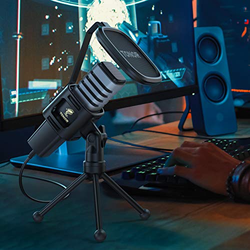 USB Microphone, TONOR Cardioid Condenser Computer PC Mic with Tripod Stand, Pop Filter, Shock Mount for Gaming, Streaming, Podcasting, YouTube, Voice Over, Twitch, Compatible with Laptop Desktop, TC30