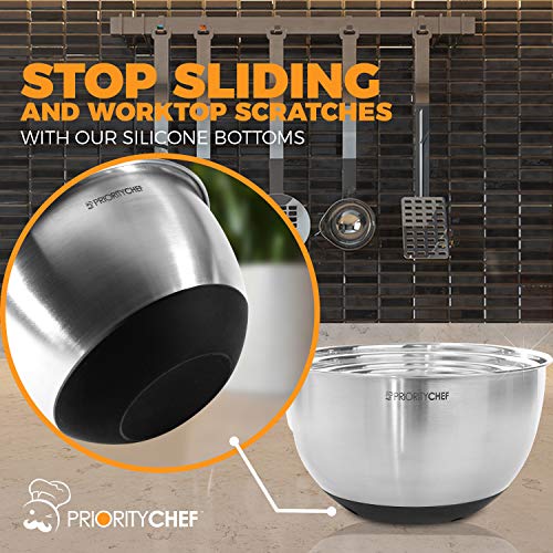PriorityChef Premium Mixing Bowls With Lids, Inner Measurement Marks and Thicker Stainless Steel 5 Pc Bowl Set, Sizes 1.5/2/3/4/5 Qt