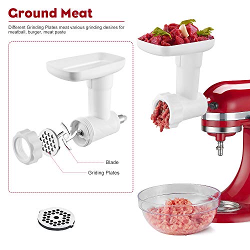 Food Grinder Attachments for Kitchenaid Stand Mixers include 2pcs Sausage Stuffer Tubes and Grinding Plates Accessories, Durable Meat Processor Attachment for Kitchenaid Mixers